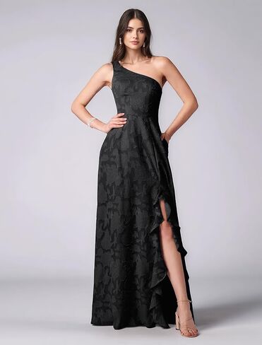 Lace Jacquard Bridesmaid Dresses Women's Ruched One Shoulder Formal Evening Party Dress in Saudi Arabia
