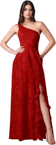 Lace Jacquard Bridesmaid Dresses Women's Ruched One Shoulder Formal Evening Party Dress in Saudi Arabia