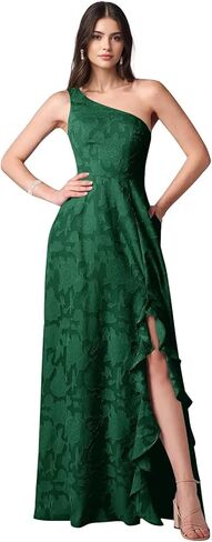 Lace Jacquard Bridesmaid Dresses Women's Ruched One Shoulder Formal Evening Party Dress in Saudi Arabia
