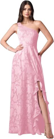 Lace Jacquard Bridesmaid Dresses Women's Ruched One Shoulder Formal Evening Party Dress in Saudi Arabia