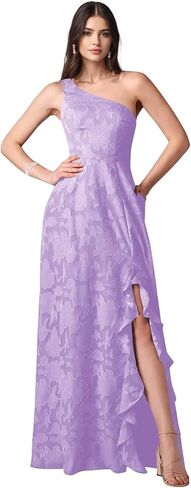 Lace Jacquard Bridesmaid Dresses Women's Ruched One Shoulder Formal Evening Party Dress in Saudi Arabia