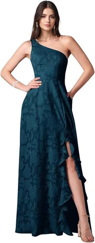 Lace Jacquard Bridesmaid Dresses Women's Ruched One Shoulder Formal Evening Party Dress in Saudi Arabia