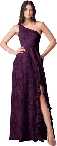 Lace Jacquard Bridesmaid Dresses Women's Ruched One Shoulder Formal Evening Party Dress in Saudi Arabia