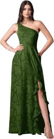 Lace Jacquard Bridesmaid Dresses Women's Ruched One Shoulder Formal Evening Party Dress in Saudi Arabia
