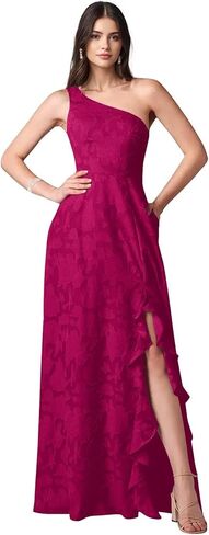 Lace Jacquard Bridesmaid Dresses Women's Ruched One Shoulder Formal Evening Party Dress in Saudi Arabia