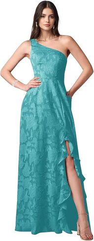 Lace Jacquard Bridesmaid Dresses Women's Ruched One Shoulder Formal Evening Party Dress in Kuwait
