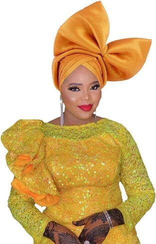 SYANKANGXIAO African Turban Cap for Women Nigeria Auto Gele Exaggerated Big Bowknot Headwraps Wedding Party Headwear Hat in Saudi Arabia