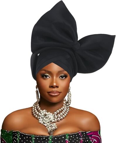 SYANKANGXIAO African Turban Cap for Women Nigeria Auto Gele Exaggerated Big Bowknot Headwraps Wedding Party Headwear Hat in Kuwait