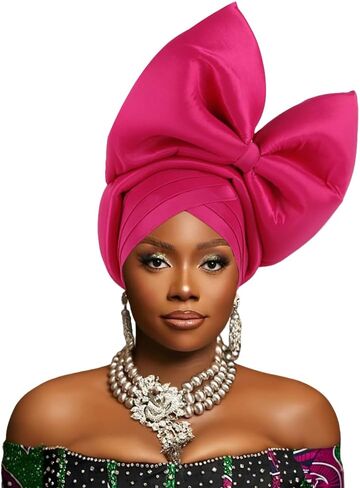 SYANKANGXIAO African Turban Cap for Women Nigeria Auto Gele Exaggerated Big Bowknot Headwraps Wedding Party Headwear Hat in Saudi Arabia