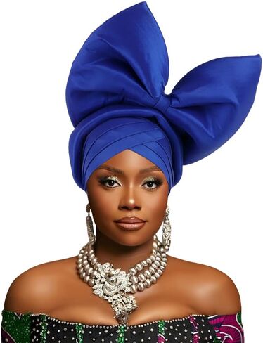 SYANKANGXIAO African Turban Cap for Women Nigeria Auto Gele Exaggerated Big Bowknot Headwraps Wedding Party Headwear Hat in Saudi Arabia