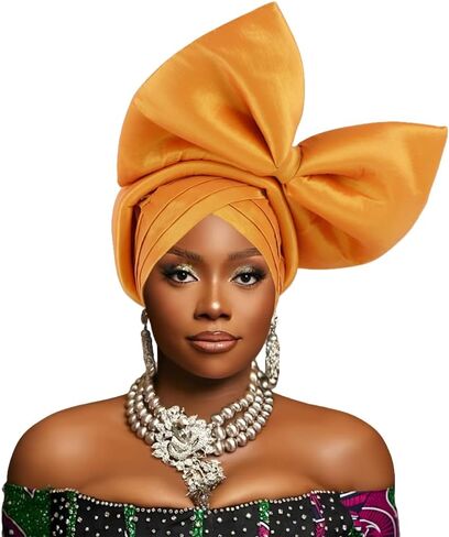 SYANKANGXIAO African Turban Cap for Women Nigeria Auto Gele Exaggerated Big Bowknot Headwraps Wedding Party Headwear Hat in Saudi Arabia