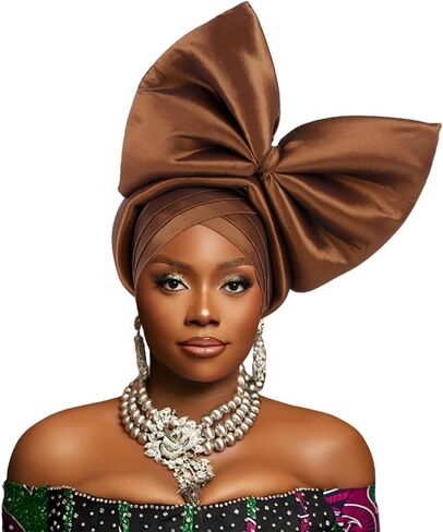 SYANKANGXIAO African Turban Cap for Women Nigeria Auto Gele Exaggerated Big Bowknot Headwraps Wedding Party Headwear Hat in Saudi Arabia