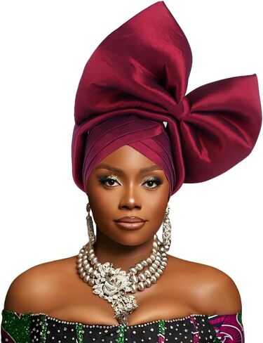SYANKANGXIAO African Turban Cap for Women Nigeria Auto Gele Exaggerated Big Bowknot Headwraps Wedding Party Headwear Hat in Saudi Arabia