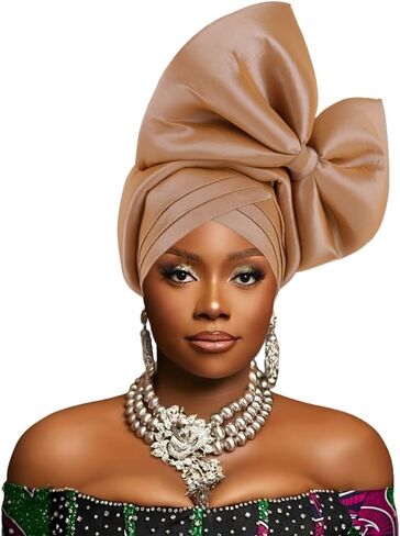 SYANKANGXIAO African Turban Cap for Women Nigeria Auto Gele Exaggerated Big Bowknot Headwraps Wedding Party Headwear Hat in Saudi Arabia