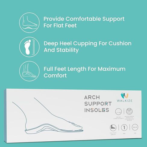 Walkize Arch Support Insoles Women - Plantar Fasciitis Relief, High Arch Support Shoe Inserts for Women & Men, EVA + Mesh Cloth Cushioning Foot Pain Relief Insoles - Small/38-40 in Saudi Arabia