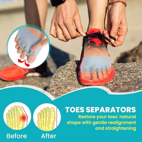 Toe Separators & Metatarsal Pads for Women & Men – 4 Pcs Gel Toe Spacers, Ball of Foot Cushions for Pain Relief, Metatarsalgia, Morton’s Neuroma, Comfortable Foot Pads for Walking(One Size) in Kuwait