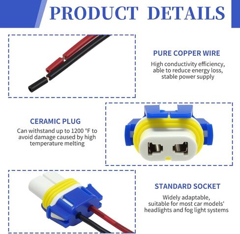 2 حزمة موصل محول ضوء LED، 9005 9006 قابس محول المصباح الأمامي متوافق مع تويوتا، وحزام ضوء الضباب السيراميكي ذو درجة الحرارة العالية وأسلاك المصباح الأمامي in Kuwait