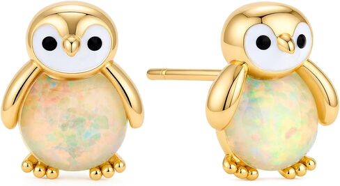 Penguin Opal 925 أقراط من الفضة الإسترلينية، بطريق صغير، أقراط أوبال، أقراط حيوانات، أقراط فضية من الذهب الوردي، هدية لمحبي الحيوانات الطبيعية من العقيق الناري الأبيض in Kuwait