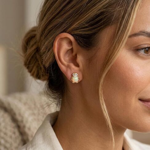 Penguin Opal 925 أقراط من الفضة الإسترلينية، بطريق صغير، أقراط أوبال، أقراط حيوانات، أقراط فضية من الذهب الوردي، هدية لمحبي الحيوانات الطبيعية من العقيق الناري الأبيض in Kuwait