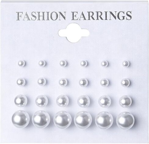 أقراط اللؤلؤ للنساء - 12 قطعة من أقراط اللؤلؤ الأبيض تشيكوسلوفاكيا المضادة للحساسية، مجموعة مجوهرات الزفاف وأعياد الميلاد وعيد الميلاد in Kuwait