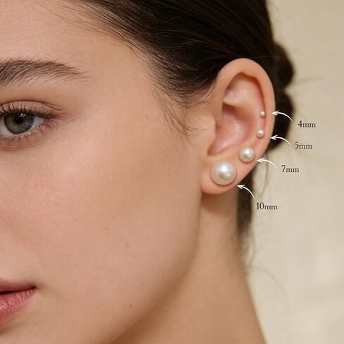 أقراط اللؤلؤ للنساء - 12 قطعة من أقراط اللؤلؤ الأبيض تشيكوسلوفاكيا المضادة للحساسية، مجموعة مجوهرات الزفاف وأعياد الميلاد وعيد الميلاد in Kuwait