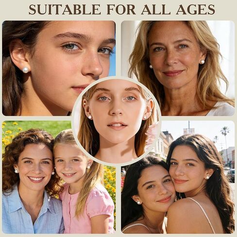 أقراط اللؤلؤ للنساء - 12 قطعة من أقراط اللؤلؤ الأبيض تشيكوسلوفاكيا المضادة للحساسية، مجموعة مجوهرات الزفاف وأعياد الميلاد وعيد الميلاد in Kuwait