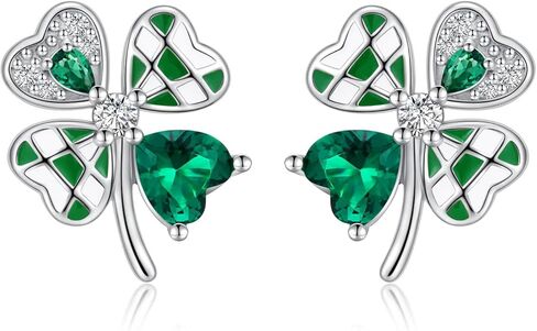 أقراط من الفضة الإسترليني بأربع أوراق البرسيم أقراط على شكل قلب من نبات النفل الأخضر الأيرلندي، هدية مجوهرات لعيد القديس باتريك للنساء in Kuwait