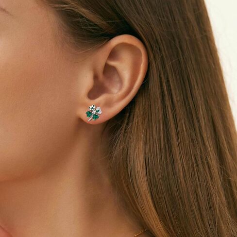 أقراط من الفضة الإسترليني بأربع أوراق البرسيم أقراط على شكل قلب من نبات النفل الأخضر الأيرلندي، هدية مجوهرات لعيد القديس باتريك للنساء in Kuwait