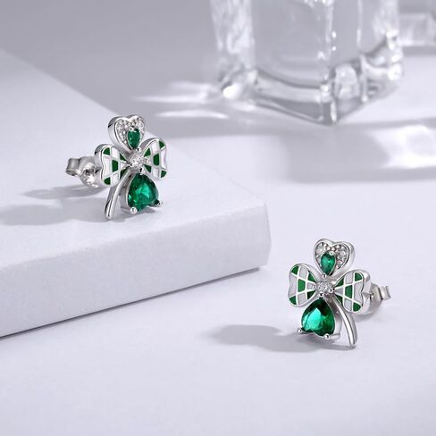 أقراط من الفضة الإسترليني بأربع أوراق البرسيم أقراط على شكل قلب من نبات النفل الأخضر الأيرلندي، هدية مجوهرات لعيد القديس باتريك للنساء in Kuwait