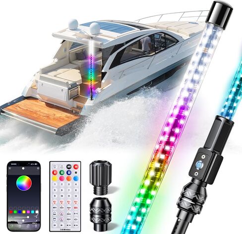 4FT LED Boat Navigation Light with Bluetooth APP & Remote, 400+ RGB Chasing NavLight Show Boat Whip Lights, Nav Lights Pole Anchor Running Stern Light for Bass Boat, Deep V, Night Fishing in Kuwait