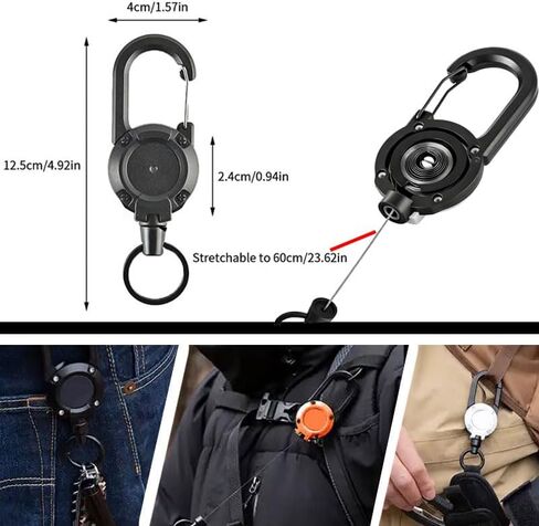 سلسلة مفاتيح قابلة للسحب 4 حزم، قابلة للسحب شديدة التحمل، حبل سلك من الفولاذ المقاوم للصدأ مقاس 23.6 بوصة، سلسلة مفاتيح حامل شارة تعريف تدور 360 درجة، لصيد الأسماك وركوب الدراجات والمشي لمسافات طويلة واللياقة البدنية in Kuwait