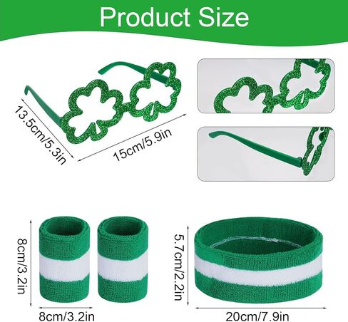 St Patrick's Day Costume Outfit 7 Pcs Green Sweatbands Striped Socks Set Include Lucky Green Suspender Glasses Sports Headband Sweatbands High Tube Socks for Irish Holiday in Kuwait
