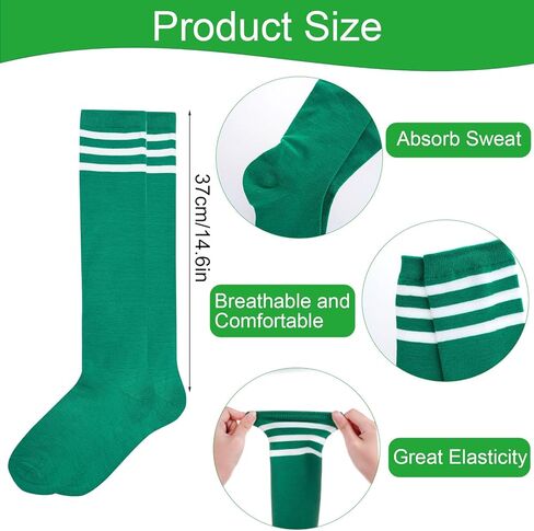 St Patrick's Day Costume Outfit 7 Pcs Green Sweatbands Striped Socks Set Include Lucky Green Suspender Glasses Sports Headband Sweatbands High Tube Socks for Irish Holiday in Kuwait