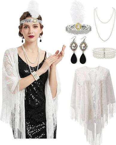 5Pcs 1920s Flapper Accessories Set for Women, Roaring 20's Gatsby Party Costume Set in Kuwait