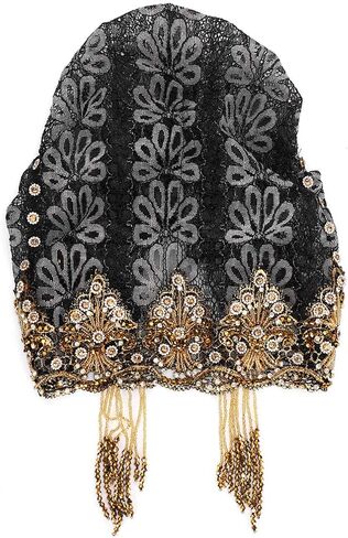 Muslim Stretch Head Scarf Wrap Cap, Women's Breathable Lace Turban Hat, Sequins Turban Stretchy Headscarf, Shiny Lace Head Cover, Delicate Muslim Women Turbans Beanie Hat in Kuwait