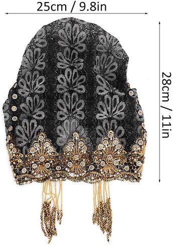 Muslim Stretch Head Scarf Wrap Cap, Women's Breathable Lace Turban Hat, Sequins Turban Stretchy Headscarf, Shiny Lace Head Cover, Delicate Muslim Women Turbans Beanie Hat in Kuwait