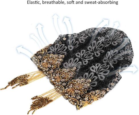 Muslim Stretch Head Scarf Wrap Cap, Women's Breathable Lace Turban Hat, Sequins Turban Stretchy Headscarf, Shiny Lace Head Cover, Delicate Muslim Women Turbans Beanie Hat in Kuwait