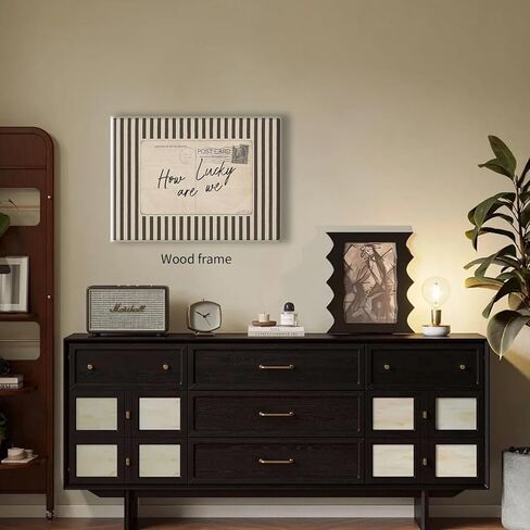 كم نحن محظوظون، لوحة فنية جدارية من القماش جاهزة للتعليق مقاس 8 × 10 بوصة ملفوفة ومؤطرة، بطاقة بريدية عتيقة، ملصق اقتباس إيجابي، بني مخطط، طباعة عاطفية، ديكور ريفي عتيق للبطاقات البريدية in Kuwait