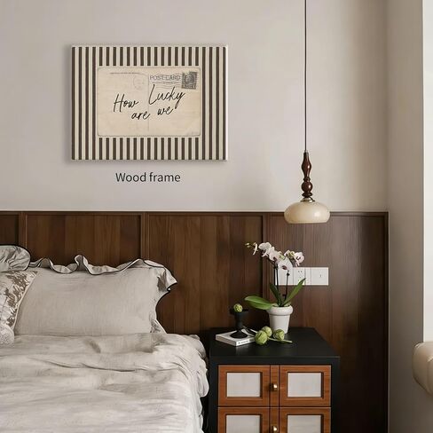 كم نحن محظوظون، لوحة فنية جدارية من القماش جاهزة للتعليق مقاس 8 × 10 بوصة ملفوفة ومؤطرة، بطاقة بريدية عتيقة، ملصق اقتباس إيجابي، بني مخطط، طباعة عاطفية، ديكور ريفي عتيق للبطاقات البريدية in Kuwait