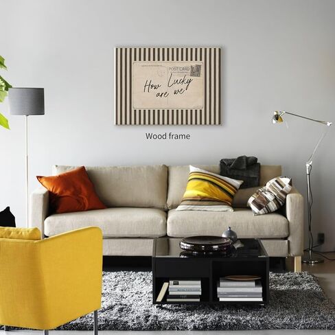 كم نحن محظوظون، لوحة فنية جدارية من القماش جاهزة للتعليق مقاس 8 × 10 بوصة ملفوفة ومؤطرة، بطاقة بريدية عتيقة، ملصق اقتباس إيجابي، بني مخطط، طباعة عاطفية، ديكور ريفي عتيق للبطاقات البريدية in Kuwait