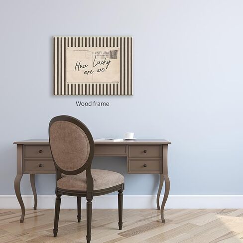 كم نحن محظوظون، لوحة فنية جدارية من القماش جاهزة للتعليق مقاس 8 × 10 بوصة ملفوفة ومؤطرة، بطاقة بريدية عتيقة، ملصق اقتباس إيجابي، بني مخطط، طباعة عاطفية، ديكور ريفي عتيق للبطاقات البريدية in Kuwait