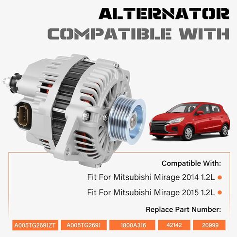 مولد كهربائي 12 فولت 85 أمبير متوافق مع ميتسوبيشي ميراج 2014 2015 1.2 لتر، استبدال 42142، 1800A316، A005TG2691، A005TG2691ZT، بكرة 6 أخدود في اتجاه عقارب الساعة in Kuwait