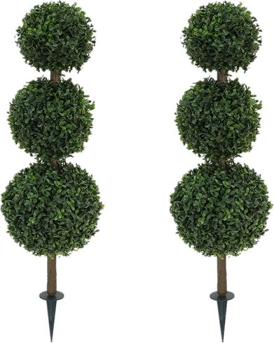 2 Pack 33 inch Artificial Boxwood Ball Topiary Trees with Ground Spike Faux Topiaries Tree Plants Fake Shrub Bushes for Front Door Family Office Indoor Outdoor Decor in Saudi Arabia