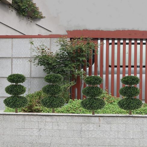 2 Pack 33 inch Artificial Boxwood Ball Topiary Trees with Ground Spike Faux Topiaries Tree Plants Fake Shrub Bushes for Front Door Family Office Indoor Outdoor Decor in Saudi Arabia