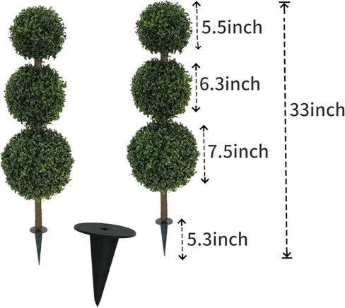 2 Pack 33 inch Artificial Boxwood Ball Topiary Trees with Ground Spike Faux Topiaries Tree Plants Fake Shrub Bushes for Front Door Family Office Indoor Outdoor Decor in Saudi Arabia