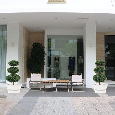 2 Pack 33 inch Artificial Boxwood Ball Topiary Trees with Ground Spike Faux Topiaries Tree Plants Fake Shrub Bushes for Front Door Family Office Indoor Outdoor Decor in Saudi Arabia