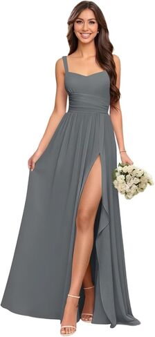 فساتين وصيفة العروس من الشيفون المكشكش من SoDigne للنساء، فستان سهرة رسمي طويل مطوي مع فتحة in Kuwait