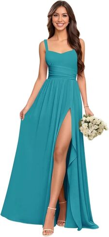 SoDigne Ruffled Chiffon Bridesmaid Dresses for Women Pleated Long Formal Evening Gown with Slit in Saudi Arabia