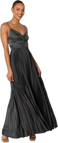 Satin Pleated Bridesmaid Dresses Long for Women Spaghetti Straps V-Neck Formal Evening Dress in Kuwait