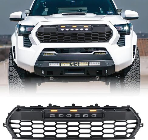 شبكة أمامية متوافقة مع تاكوما 2024+، شبكة علوية باللون الأسود غير اللامع، مادة ABS، ملاءمة خاصة للمركبة مع مصابيح LED للطرق الوعرة in Kuwait